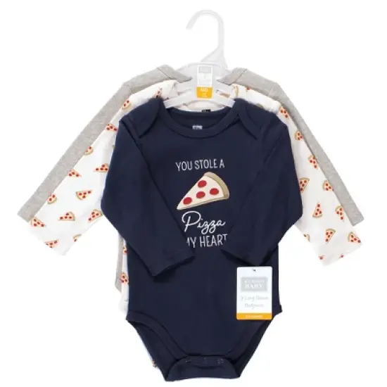 Hudson Baby Infant Boy Cotton Long-Sleeve Bodysuits, Pizza image {1}