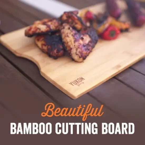 Yukon Glory BBQ 'N SERVE Premium Set, Includes 3 Grill Baskets, Serving Tray, Bamboo Cutting Board, Plastic Lid and Clip-on Handle image {2}