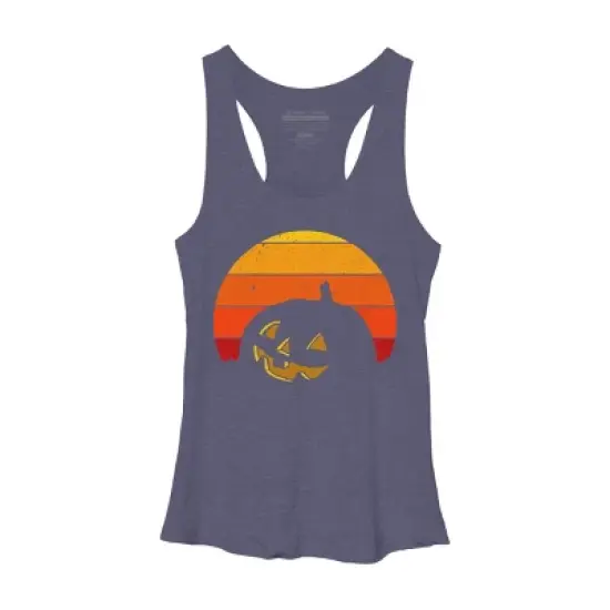 Women's Design By Humans Vintage Retro Sunset Halloween Pumpkin I By lemonpepper Racerback Tank Top image {6}