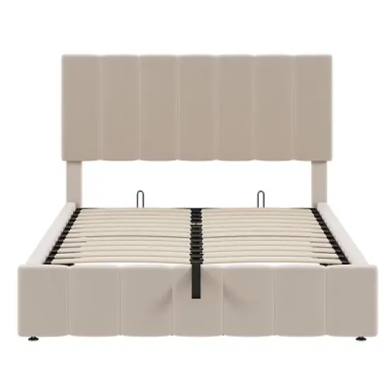Okak Platform Bed Frame with Upholstered with a Hydraulic Storage System Strong Wood Slats No Box Spring Needed Easy Assembly image {3}