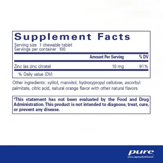 Pure Encapsulations Zinc Chewables - for Immune System Support, Growth and Development, and Wound Healing - 100 Chewable Tablets - Natural Orange image {1}