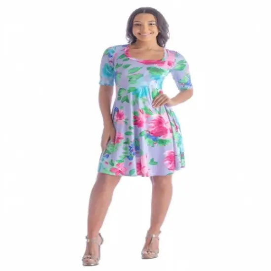 Womens Elbow Length Sleeves Lilac Floral Shirt Dress image {5}