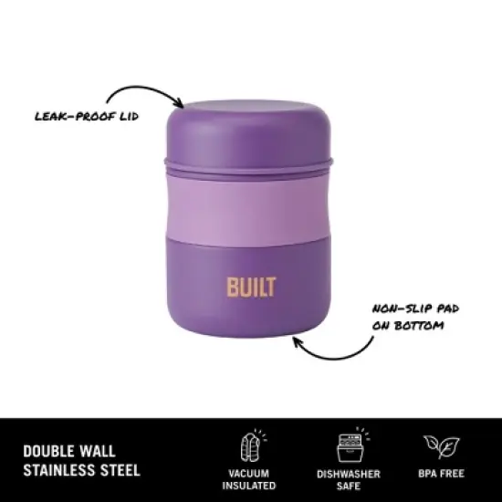 BUILT 10oz Vacuum Insulated Food Jar - Leakproof Reusable Lunch Container with Silicone Grip - BPA-Free Stainless Steel (Purple) image {2}