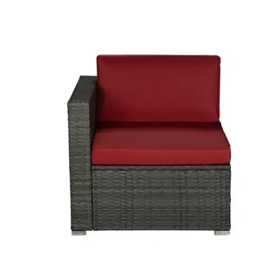 5pc Rattan Wicker Outdoor Conversation Set - Gray/Red - GODEER image {7}