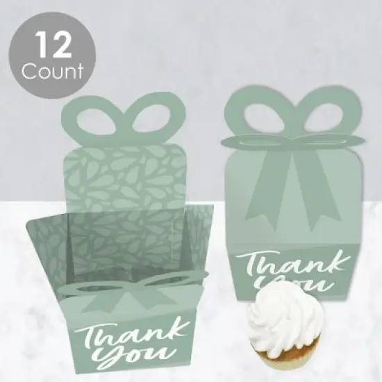 Big Dot of Happiness Sage Green Elegantly Simple - Square Favor Gift Boxes - Guest Party Favors Bow Boxes - Set of 12 image {2}