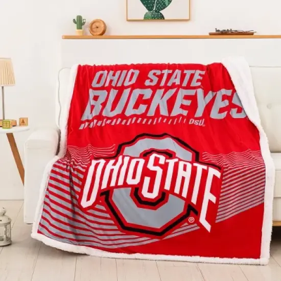 NCAA Ohio State Buckeyes New School Mink Sherpa Throw Blanket image {1}