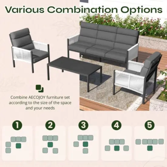 Cesicia 4-Piece Gray Patio Sofa Set With Side Table & Cushions for Relaxing in Your Backyard, Porch, Poolside image {4}