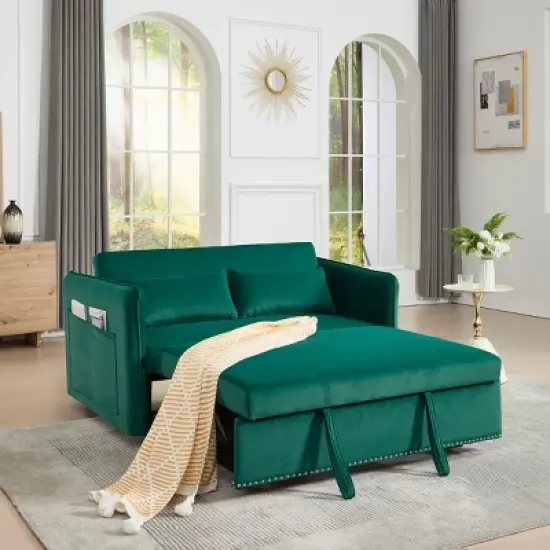 Modern 55" Convertible Velvet Sleeper Sofa Bed with Adjustable Backrest, Compact Pull-Out Loveseat for Small Apartments or Offices-The Pop Home image {9}