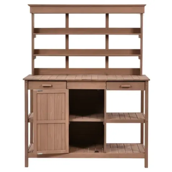 Whisen Outdoor Farmhouse Wooden Potting Bench Table, Garden Workstation with Drawers, Cabinet and Open Shelves image {5}