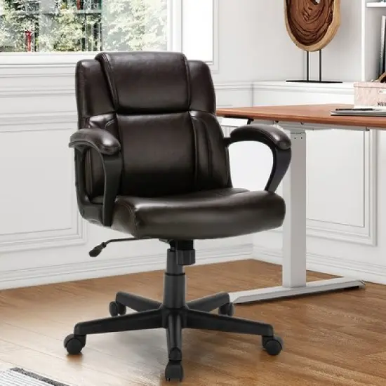 Costway Executive Leather Office Chair Adjustable Computer Desk Chair w/ Armrest image {1}