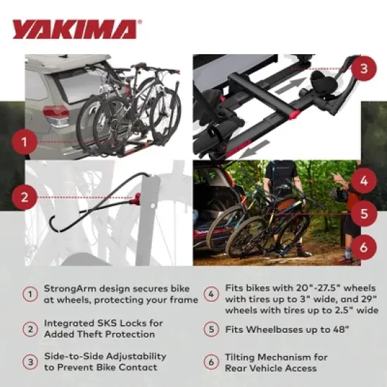Yakima HoldUp 2 Bike Capacity Hitch Bicycle Bike Rack with StrongArm Adjustable Pivot Design, Tilt Mechanism, and Integrated SKS Locks, Black image {3}