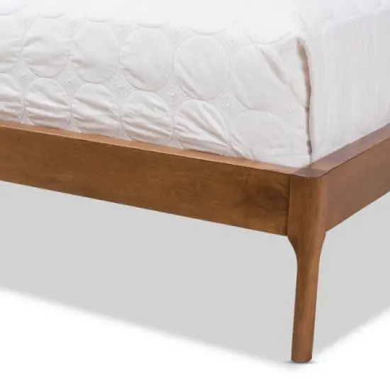 Brooklyn Mid Century Modern Walnut Wood Fabric Upholstered Platform Bed - Baxton Studio image {7}