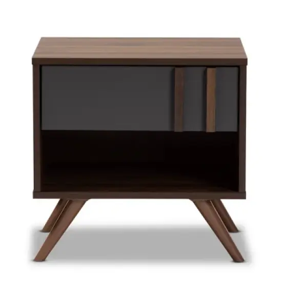 1 Drawer Naoki Two-Tone Wood Nightstand Gray/Walnut - Baxton Studio image {2}