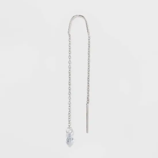 Round Clear Crystal Cubic Zirconia Threader Earrings - A New Day&trade; Silver image {1}