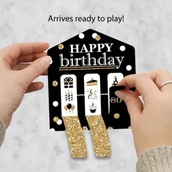 Big Dot of Happiness Adult 80th Birthday - Gold - Birthday Party Game Pickle Cards - Pull Tabs 3-in-a-Row - Set of 12 image {1}