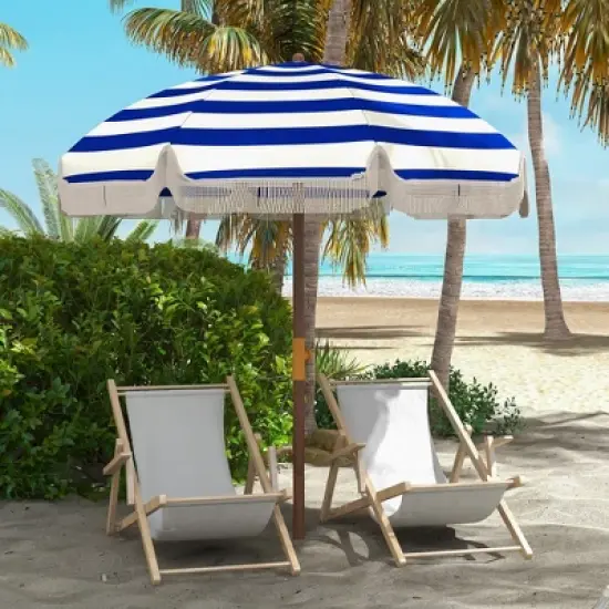 Outsunny 6.2' Beach Umbrella, Ruffled Outdoor Umbrella with Vented Canopy, Carry Bag image {1}