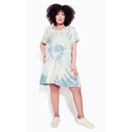 Women's Plus Size Tiered Tie Dye Dress - Aqua |  ZIM & ZOE image {3}