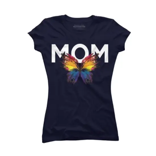 Junior's Design By Humans Mother's Day Rainbow Butterfly Mom By MeowShop T-Shirt image {3}