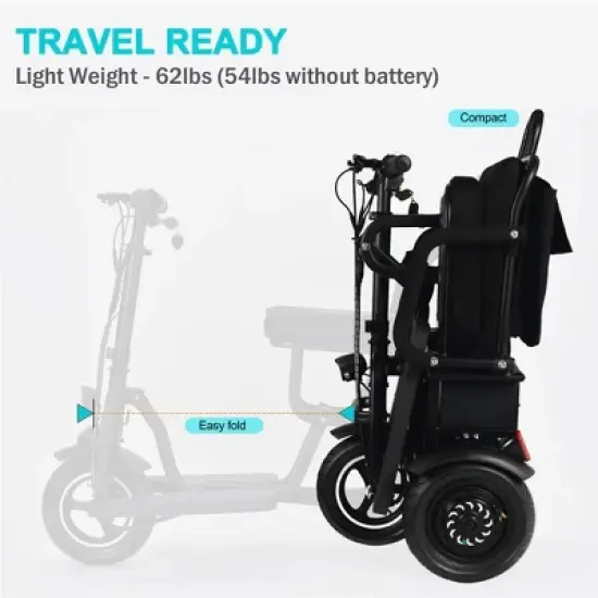 MotoTec Folding Mobility Electric Trike 48v 700w Dual Motor Lithium Black image {5}