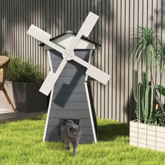 Outdoor Cat House,Windmill-Shaped Kitty Enclosure image {6}