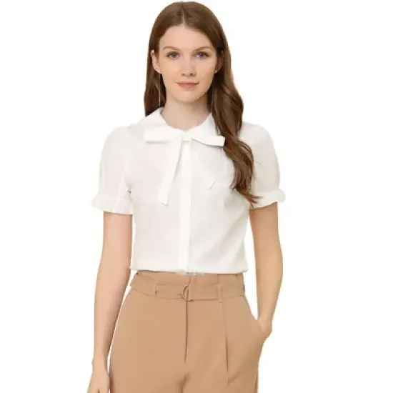 Allegra K Women's Vintage Bow Tie Peter Pan Collar Office Button Up Shirt image {6}