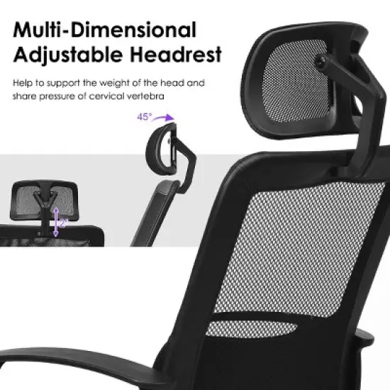 Costway Mesh Office Chair High Back Ergonomic Swivel Chair w/ Lumbar Support & Headrest image {5}