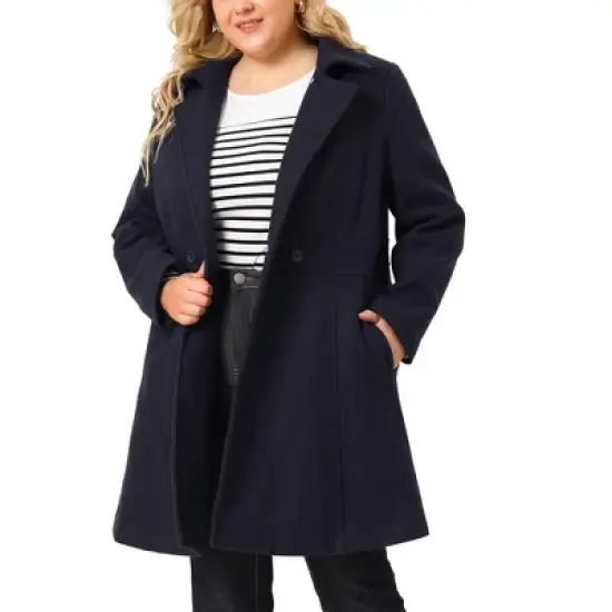 Agnes Orinda Women's Plus Size Notched Lapel Single Breasted Winter Long Pea Coat image {6}