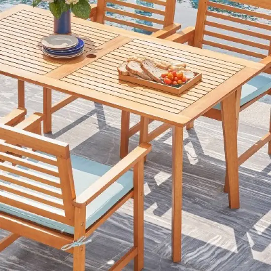 Waimea 5pc Honey Slatted Eucalyptus Wood Patio Dining Set with Cushions - Vifah image {3}