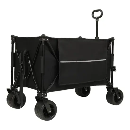 DSVIMOY Collapsible Foldable Extended Wagon with Canopy, Beach Wheels & Drink Holders and Side Pocket, Black, 37.4"*23.03"*42.52" image {3}