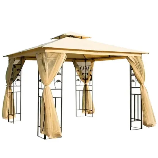Resenkos Outdoor Garden Gazebo, Sunshade Gazebo Canopy,10' x 10' Double Roof Outdoor Gazebo Canopy Shelter with Netting,Beige image {13}