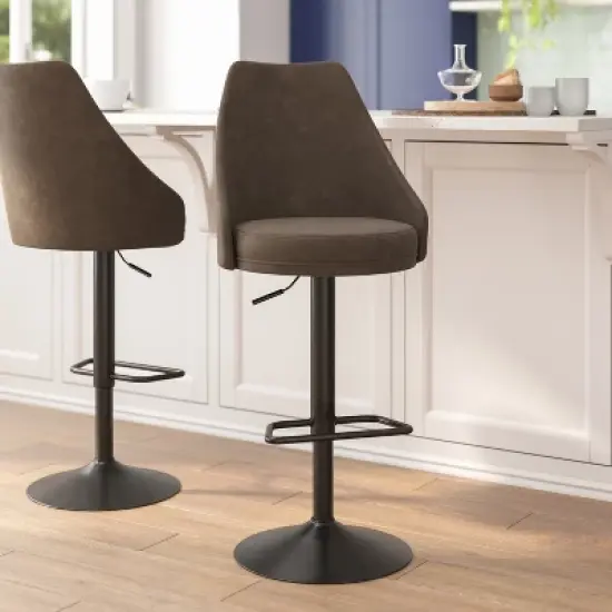 Flash Furniture Chrishelle Set of 2 Commercial Adjustable Height Barstools with Upholstered Tufted Seats and Pedestal Base with Footring, Black image {1}