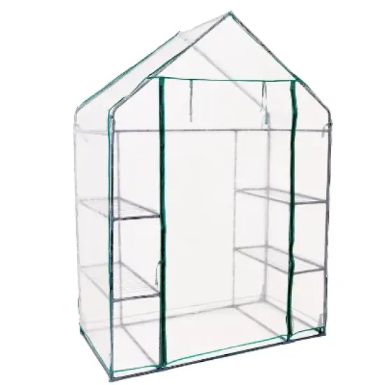 Sunnydaze Outdoor Portable Tiered Growing Rack Deluxe Walk-In Greenhouse with Roll-Up Door - 4 Shelves - Clear - 54" x 28" x 77" image {5}