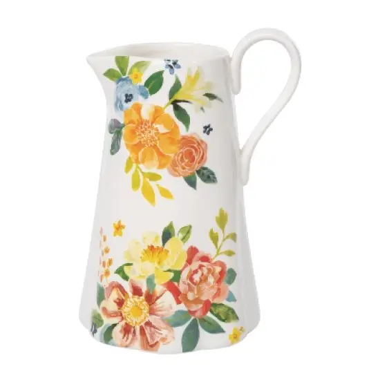 Transpac 10.25 in Ceramic Everyday Floral Pitcher Dolomite Beverage Server for Home and Garden Decor image {2}