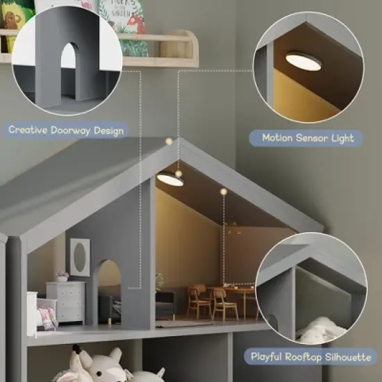 2/ 3 Tier Kids Bookshelf,Toy Storage Organizer with Motion Sensor Light,Wooden Book Rack for Childrens Room Classroom image {2}