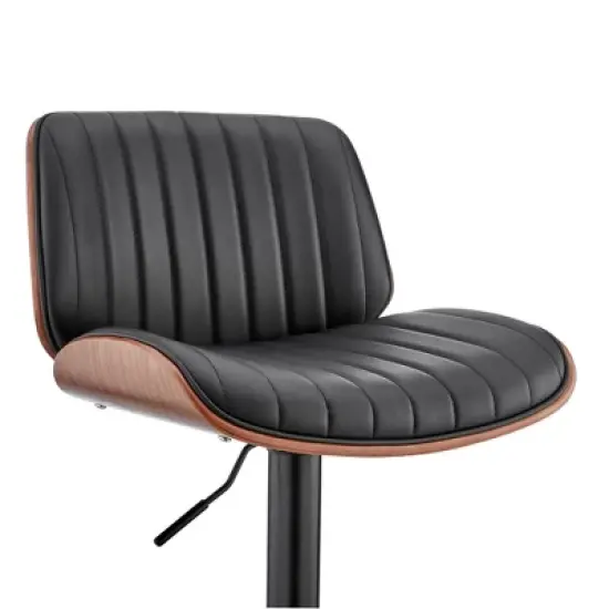 Brock Adjustable Counter Height Barstool with Faux Leather Seat Walnut Finish Back Steel Base - Armen Living image {5}