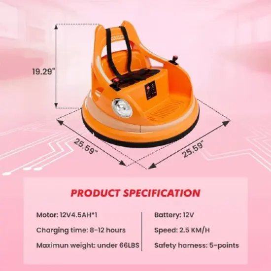 Toddlers Bumper Car, 12V Ride On Toy for Kids, Electric Ride On Car w/Remote Control, Baby Bumping Toy Car w/2 Speeds, LED Lights, 360 Degree Spin image {6}