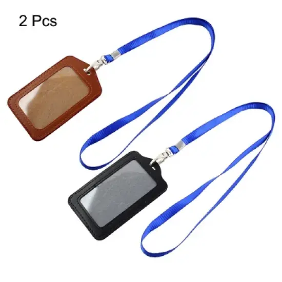 Unique Bargains Faux Leather Business ID Badge Card Vertical Holders Black Brown 2 Pcs image {1}