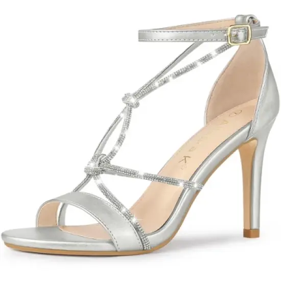 Allegra K Women's Rhinestone Knot Strap Stiletto Heels Sandals image {7}