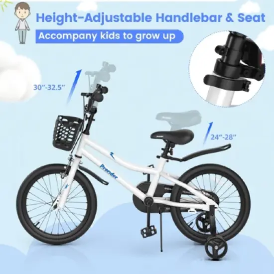 Costway 18'' Kid's Bike with Removable Training Wheels & Basket for 4-8 Years Old  White/Blue/Red/Skyblue image {4}