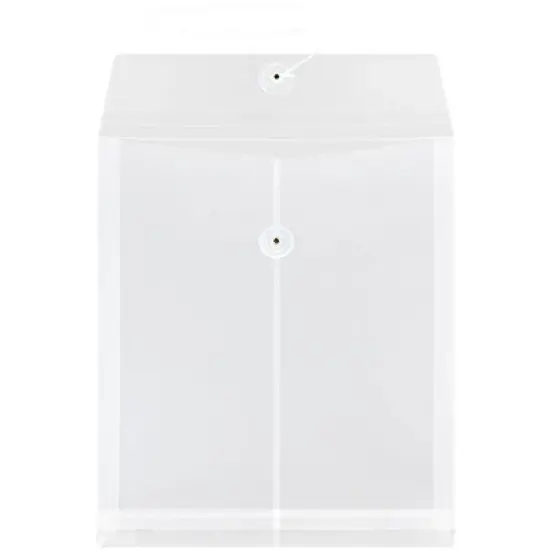 JAM Paper Plastic Envelopes with Button and String Tie Closure, Letter Open End, 9 3/4'' x 11 3/4'', Clear Poly, 12pk image {1}