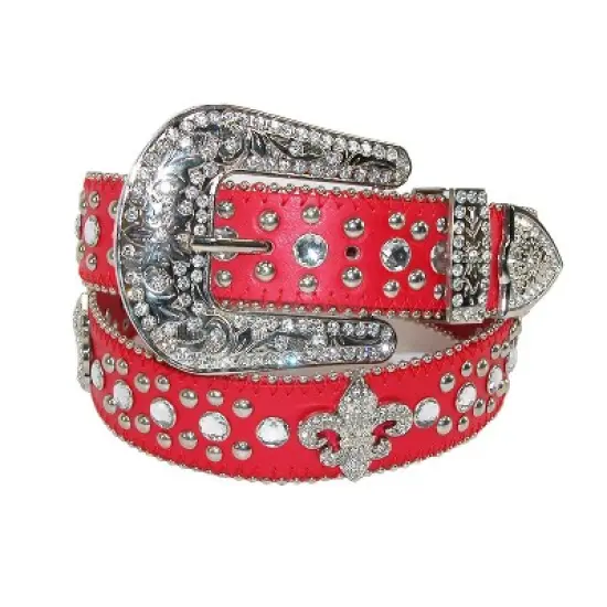 CTM Women's Fleur de Lis Studded Rhinestone Belt image {3}