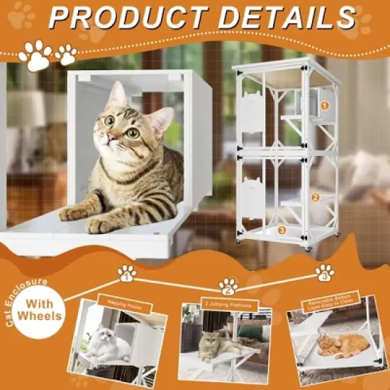 APRILSOUL Outdoor Cat Enclosure on Wheels, Large 71" Cats Patio House of Wooden, 4 Tiers Indoor Kitten Cage with Resting Box, Removable Wood Bottom image {4}