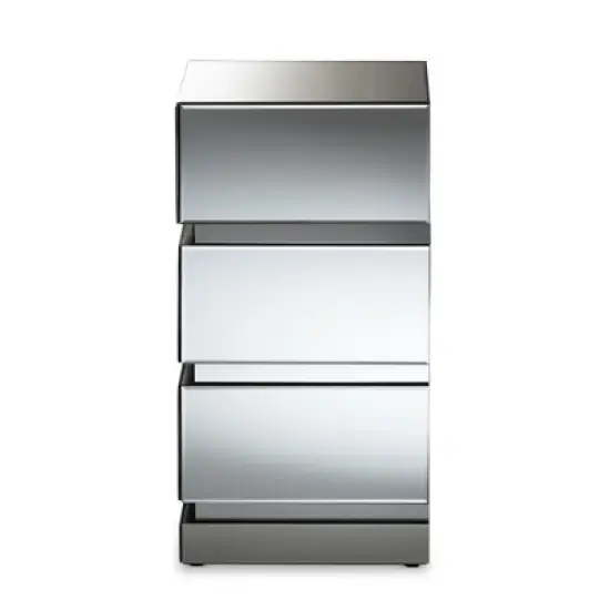 Sabrina Hollywood Regency Glamour Style Mirrored 3 - Drawer Nightstand - Baxton Studio image {3}