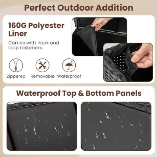 Costway 85 Gallon Rattan Deck Box with Waterproof Liner Universal Wheels & Gas Strut Brown/Black image {4}