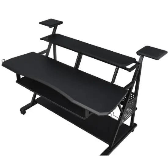 PAGED Computer Desk Modern Simple Music Desk with Open Shelves, Keyboard Tray and Hooks for Work image {1}