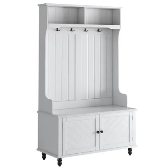 40" 3-in-1 Design Hall Tree with 4 Hooks, Coat Hanger and Entryway Storage Bench - ModernLuxe image {5}