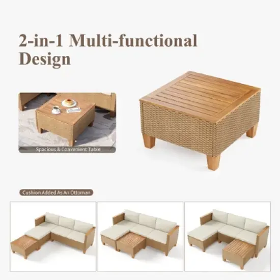 Captiva Designs 3pc Outdoor Patio Wicker Sofa Conversation Set with Wood-top Coffee Table image {6}