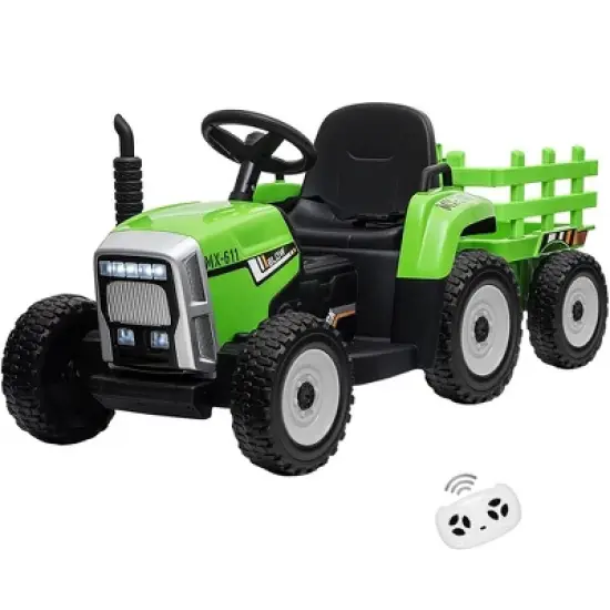 12V Kids Battery Powered Electric Tractor with Trailer, Toddler Ride On Car with Remote Control image {9}