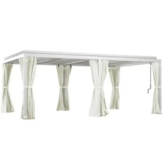 Resenkos Outdoor Garden Gazebo, Sunshade Gazebo Canopy,12' x 19' Pergola with Adjustable Louvered, Outdoor Pergola with Curtains and Netting, Cream image {2}