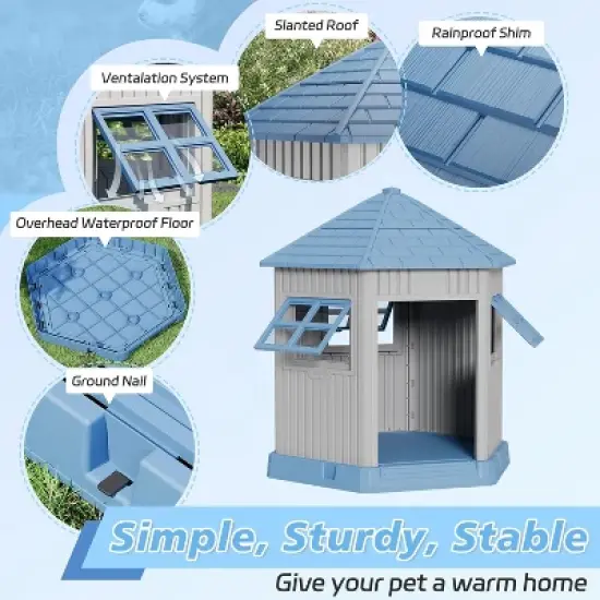 SEVOBAL Pet Crates and Houses Barn Dog House Removable Roof Easy Cleaning Waterproof UV Protected for Outdoor Yard Patio, Blue, 34.8"*30.51"*36.89" image {2}